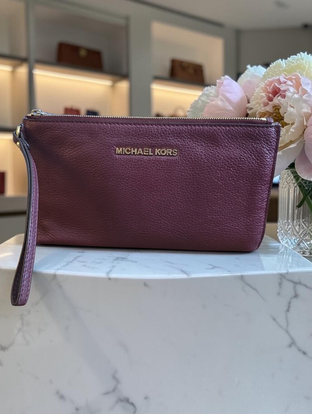 Michael Kors Plum Leather Wristlet Clutch